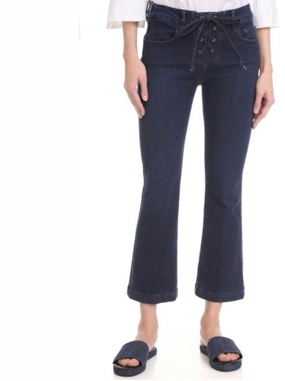 FRAME Womens 25 Denim Le Crop Mini Boot Lace Up in Hayworth Dark Wash Jeans